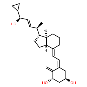 Chemical structure of (1R,3S,Z)-5-(2-((1R,3aS,7aR,E)-1-((2R,5S,E)-5-cyclopropyl-5-hydroxypent-3-en-2-yl)-7a-methyloctahydro-4H-inden-4-ylidene)ethylidene)-4-methylenecyclohexane-1,3-diol , CAS 112965-21-6, AChemBlock T91418