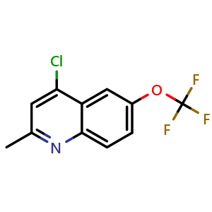 Chemical structure of 4-chloro-2-methyl-6-(trifluoromethoxy)quinoline , CAS 951905-08-1, AChemBlock T91425