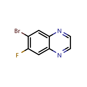 Chemical structure of 6-Bromo-7-fluoroquinoxaline , CAS 1210047-55-4, AChemBlock T91468
