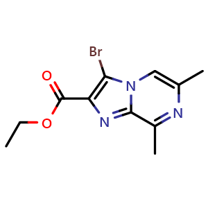 Chemical structure of ethyl 3-bromo-6,8-dimethylimidazo[1,2-a]pyrazine-2-carboxylate , CAS 2740347-77-5, AChemBlock T91480