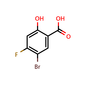 Chemical structure of 5-Bromo-4-fluoro-2-hydroxybenzoic acid , CAS 1644-71-9, AChemBlock T91488