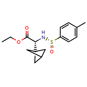 Chemical structure of ethyl (2R)-2-(1-bicyclo[1.1.1]pentanyl)-2-[[(S)-p-tolylsulfinyl]amino]acetate , AChemBlock T91514
