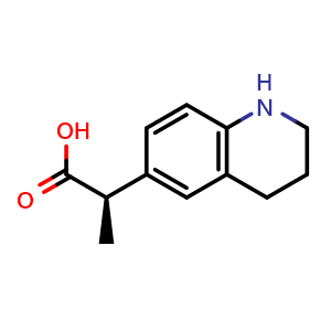 Chemical structure of (2R)-2-(1,2,3,4-tetrahydroquinolin-6-yl)propanoic acid , CAS 2387562-44-7, AChemBlock T91534