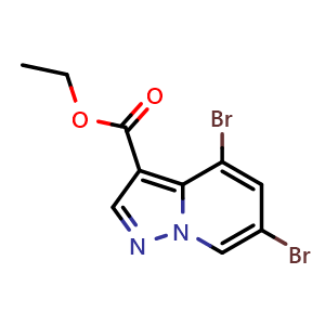 Chemical structure of ethyl 4,6-dibromopyrazolo[1,5-a]pyridine-3-carboxylate , CAS 2384705-51-3, AChemBlock T91547