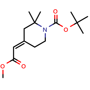 Chemical structure of tert-butyl (4E)-4-(2-methoxy-2-oxo-ethylidene)-2,2-dimethyl-piperidine-1-carboxylate , CAS 2149016-78-2, AChemBlock T91558