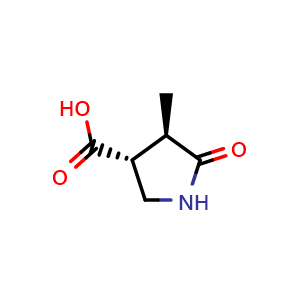 Chemical structure of (3R,4R)-4-methyl-5-oxo-pyrrolidine-3-carboxylic acid , CAS 1426408-37-8, AChemBlock T91566