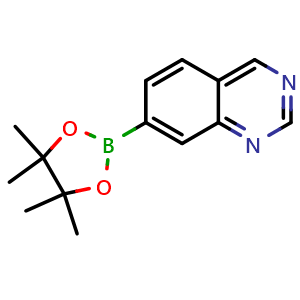 Chemical structure of 7-(4,4,5,5-tetramethyl-1,3,2-dioxaborolan-2-yl)quinazoline , CAS 1375108-46-5, AChemBlock T91571