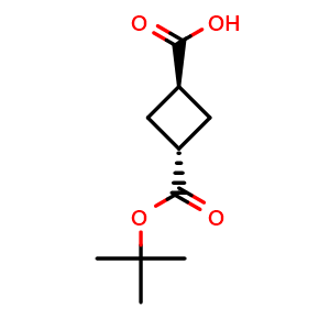 Chemical structure of trans-3-tert-butoxycarbonylcyclobutanecarboxylic acid , CAS 2166836-11-7, AChemBlock T91579