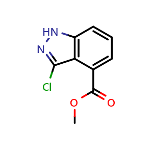 Chemical structure of methyl 3-chloro-1H-indazole-4-carboxylate , CAS 1337880-41-7, AChemBlock T91586