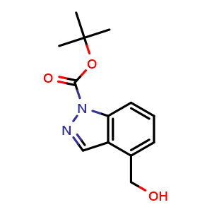 Chemical structure of tert-butyl 4-(hydroxymethyl)-1H-indazole-1-carboxylate , CAS 1252572-30-7, AChemBlock T91587
