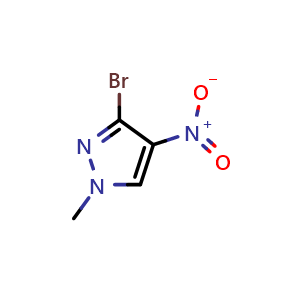 Chemical structure of 3-bromo-1-methyl-4-nitro-1H-pyrazole , CAS 89607-15-8, AChemBlock T91590