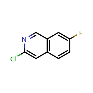 Chemical structure of 3-chloro-7-fluoroisoquinoline , CAS 82117-26-8, AChemBlock T91607