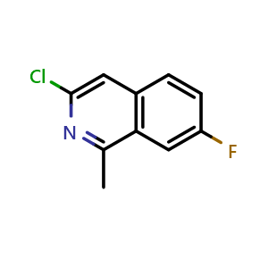 Chemical structure of 3-chloro-7-fluoro-1-methylisoquinoline , CAS 2411634-86-9, AChemBlock T91611