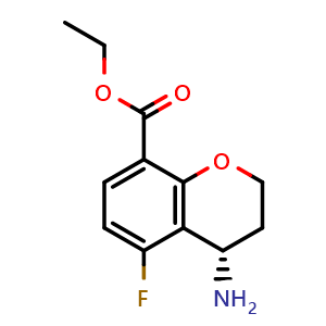 Chemical structure of ethyl (4S)-4-amino-5-fluoro-chromane-8-carboxylate , CAS 2411592-33-9, AChemBlock T91621