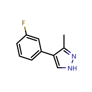 Chemical structure of 4-(3-fluorophenyl)-3-methyl-1H-pyrazole , CAS 2047972-90-5, AChemBlock T91653
