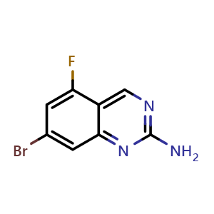 Chemical structure of 7-bromo-5-fluoroquinazolin-2-amine , CAS 1379341-83-9, AChemBlock T91655