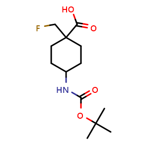 Chemical structure of 4-(tert-butoxycarbonylamino)-1-(fluoromethyl)cyclohexanecarboxylic acid , CAS 2387599-19-9, AChemBlock T91673