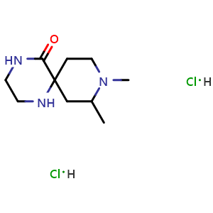 Chemical structure of 9,10-dimethyl-1,4,9-triazaspiro[5.5]undecan-5-one dihydrochloride , CAS 2387595-00-6, AChemBlock T91674