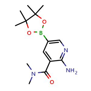 Chemical structure of 2-Amino-N,N-dimethyl-5-(4,4,5,5-tetramethyl-1,3,2-dioxaborolan-2-yl)-3-pyridinecarboxamide , CAS 1092580-90-9, AChemBlock T91690