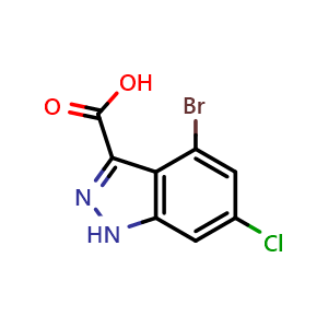 Chemical structure of 4-Bromo-6-chloro-1H-indazole-3-carboxylic acid , CAS 887568-39-0, AChemBlock T91695