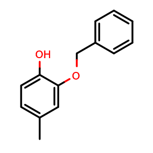 Chemical structure of 2-(Benzyloxy)-4-methylphenol , CAS 1025708-75-1, AChemBlock T91707
