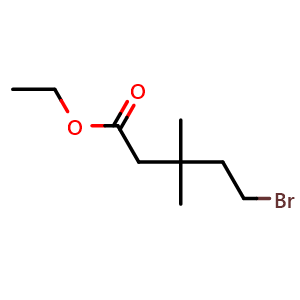 Chemical structure of ethyl 5-bromo-3,3-dimethylpentanoate , CAS 123469-83-0, AChemBlock T91718