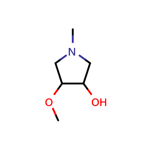 Chemical structure of 4-methoxy-1-methyl-pyrrolidin-3-ol , CAS 2167594-06-9, AChemBlock T91725