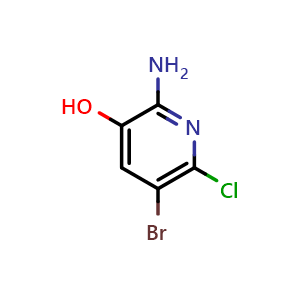 Chemical structure of 2-amino-5-bromo-6-chloro-pyridin-3-ol , CAS 1131041-72-9, AChemBlock T91730