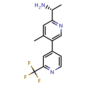 Chemical structure of (1R)-1-[4-methyl-5-[2-(trifluoromethyl)-4-pyridyl]-2-pyridyl]ethanamine , CAS 2411592-38-4, AChemBlock T91745