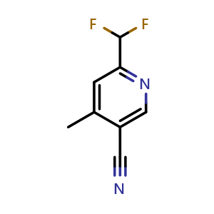 Chemical structure of 6-(difluoromethyl)-4-methylnicotinonitrile , CAS 1806768-51-3, AChemBlock T91763