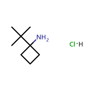 Chemical structure of 1-tert-butylcyclobutanamine hydrochloride , CAS 2411640-44-1, AChemBlock T91786