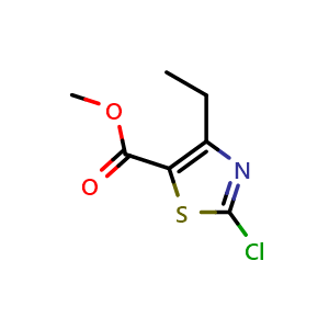 Chemical structure of methyl 2-chloro-4-ethylthiazole-5-carboxylate , CAS 173840-49-8, AChemBlock T91804