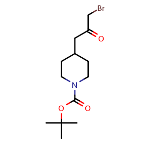 Chemical structure of tert-butyl 4-(3-bromo-2-oxo-propyl)piperidine-1-carboxylate , CAS 473795-43-6, AChemBlock T91821