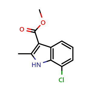 Chemical structure of methyl 7-chloro-2-methyl-1H-indole-3-carboxylate , CAS 1082470-30-1, AChemBlock T91862