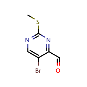 Chemical structure of 5-Bromo-2-(methylthio)pyrimidine-4-carbaldehyde , CAS 1620056-01-0, AChemBlock T91869
