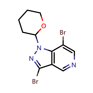 Chemical structure of 3,7-dibromo-1-(tetrahydro-2H-pyran-2-yl)-1H-pyrazolo[4,3-c]pyridine , CAS 1416714-10-7, AChemBlock T91895