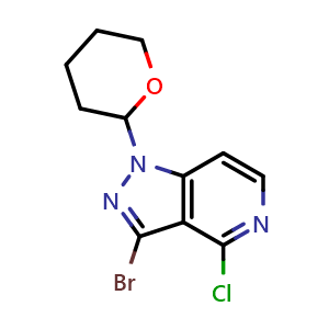 Chemical structure of 3-Bromo-4-chloro-1-(tetrahydro-2H-pyran-2-yl)-1H-pyrazolo[4,3-c]pyridine , CAS 1416712-72-5, AChemBlock T91928