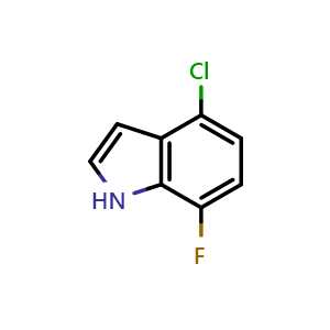 Chemical structure of 4-chloro-7-fluoro-1H-indole , CAS 1000341-78-5, AChemBlock T91980