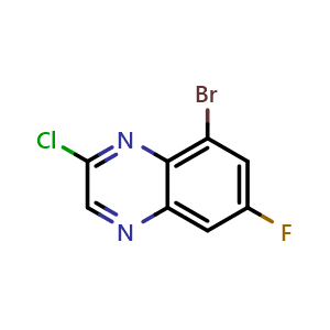 Chemical structure of 8-bromo-2-chloro-6-fluoroquinoxaline , CAS 2411634-33-6, AChemBlock T91987