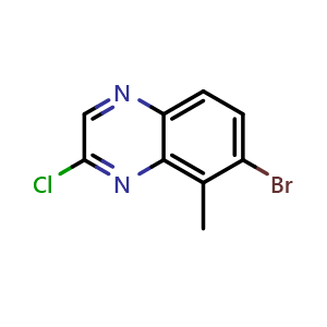 Chemical structure of 7-bromo-2-chloro-8-methylquinoxaline , CAS 2411637-39-1, AChemBlock T91988