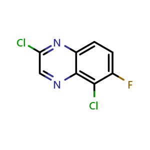 Chemical structure of 2,5-dichloro-6-fluoroquinoxaline , CAS 2411639-94-4, AChemBlock T91989