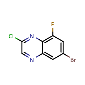 Chemical structure of 6-bromo-2-chloro-8-fluoroquinoxaline , CAS 2411638-80-5, AChemBlock T91993