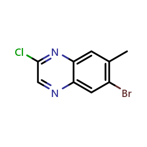 Chemical structure of 6-bromo-2-chloro-7-methylquinoxaline , CAS 2411634-30-3, AChemBlock T91994