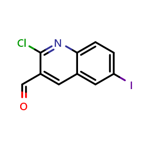 Chemical structure of 2-chloro-6-iodoquinoline-3-carbaldehyde , CAS 1208330-17-9, AChemBlock T92008