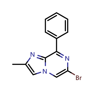 Chemical structure of 6-bromo-2-methyl-8-phenylimidazo[1,2-a]pyrazine , CAS 2411634-28-9, AChemBlock T92012