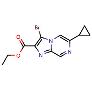 Chemical structure of ethyl 3-bromo-6-cyclopropylimidazo[1,2-a]pyrazine-2-carboxylate , CAS 2411640-27-0, AChemBlock T92024