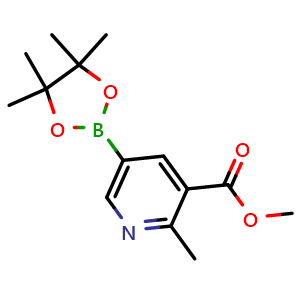 Chemical structure of methyl 2-methyl-5-(4,4,5,5-tetramethyl-1,3,2-dioxaborolan-2-yl)pyridine-3-carboxylate , CAS 2291165-13-2, AChemBlock T92025