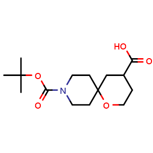 Chemical structure of 9-tert-butoxycarbonyl-1-oxa-9-azaspiro[5.5]undecane-4-carboxylic acid , CAS 1357352-09-0, AChemBlock T92039