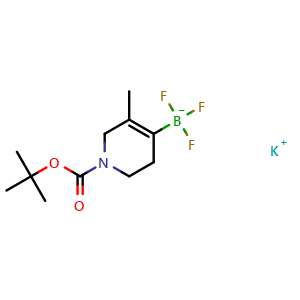 Chemical structure of potassium (1-tert-butoxycarbonyl-5-methyl-3,6-dihydro-2H-pyridin-4-yl)-trifluoro-boranuide , AChemBlock T92042