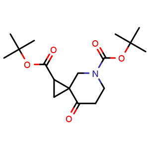 Chemical structure of ditert-butyl 8-oxo-5-azaspiro[2.5]octane-2,5-dicarboxylate , CAS 2387598-23-2, AChemBlock T92046